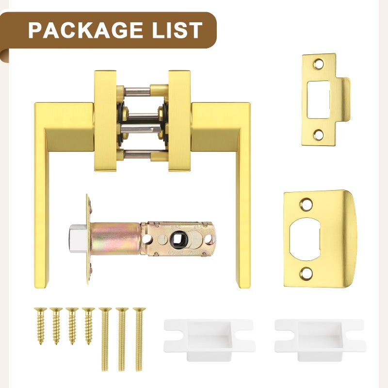 Probrico 6 Packs Gold Passage Door Handles Square Keyless Door knobs Interior Hallway Passage Closet Lever - Image 4